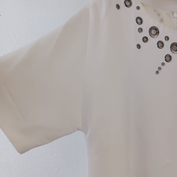 ST. JOHN Knits Bianco Stretch Cady Grommet Blouse Tank Top Shell sz small - Picture 5 of 6